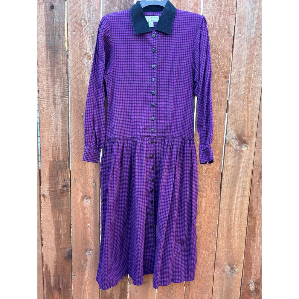 Vintage Cambridge Dry Goods Dress womens sz 4 cotton purplr black cottagecore